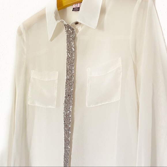 NORDSTROM RACK Sheer Cream Top w/ Sequins S - Picture 3 of 7